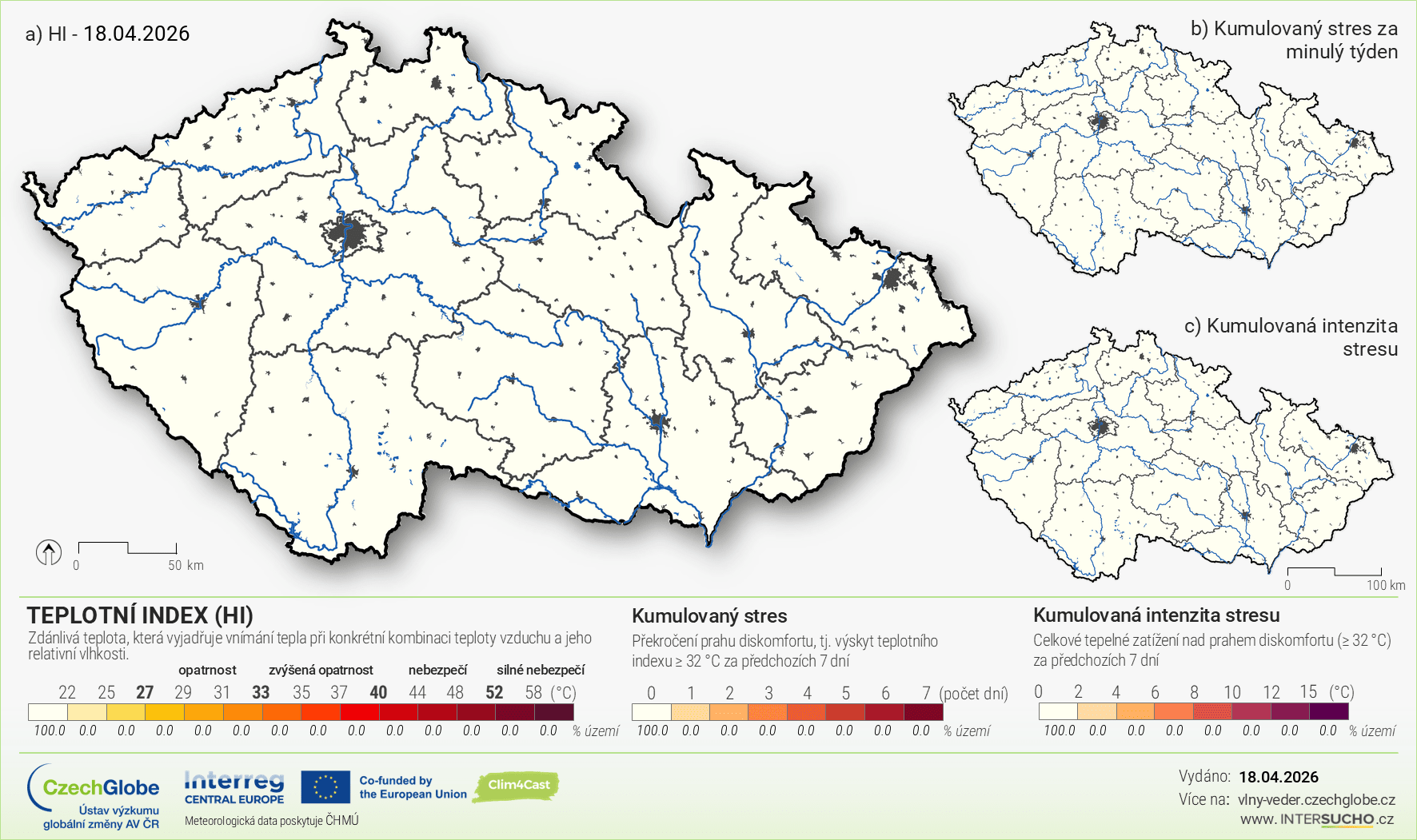 Mapa ČR s teplotním indexem
