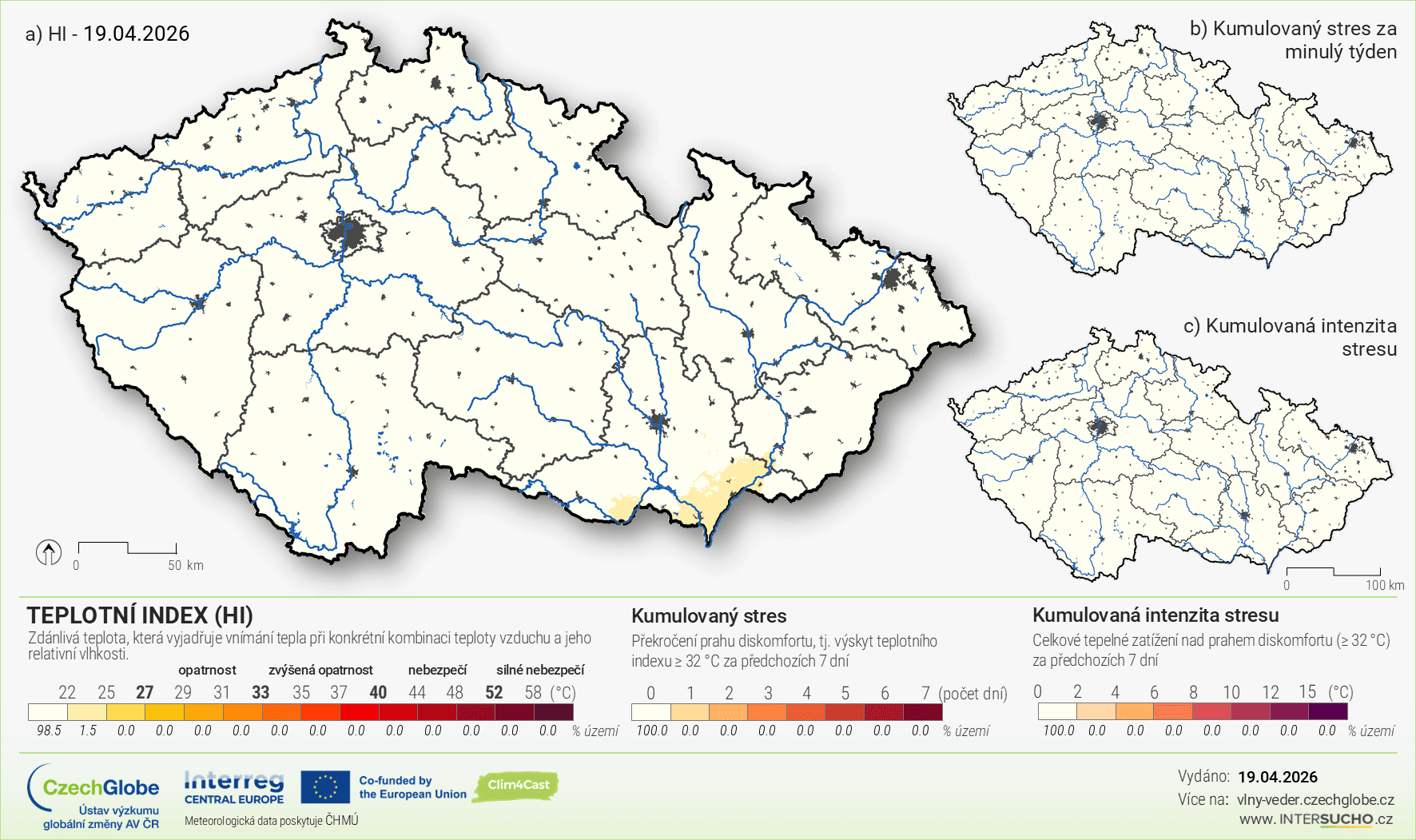 Mapa ČR s teplotním indexem