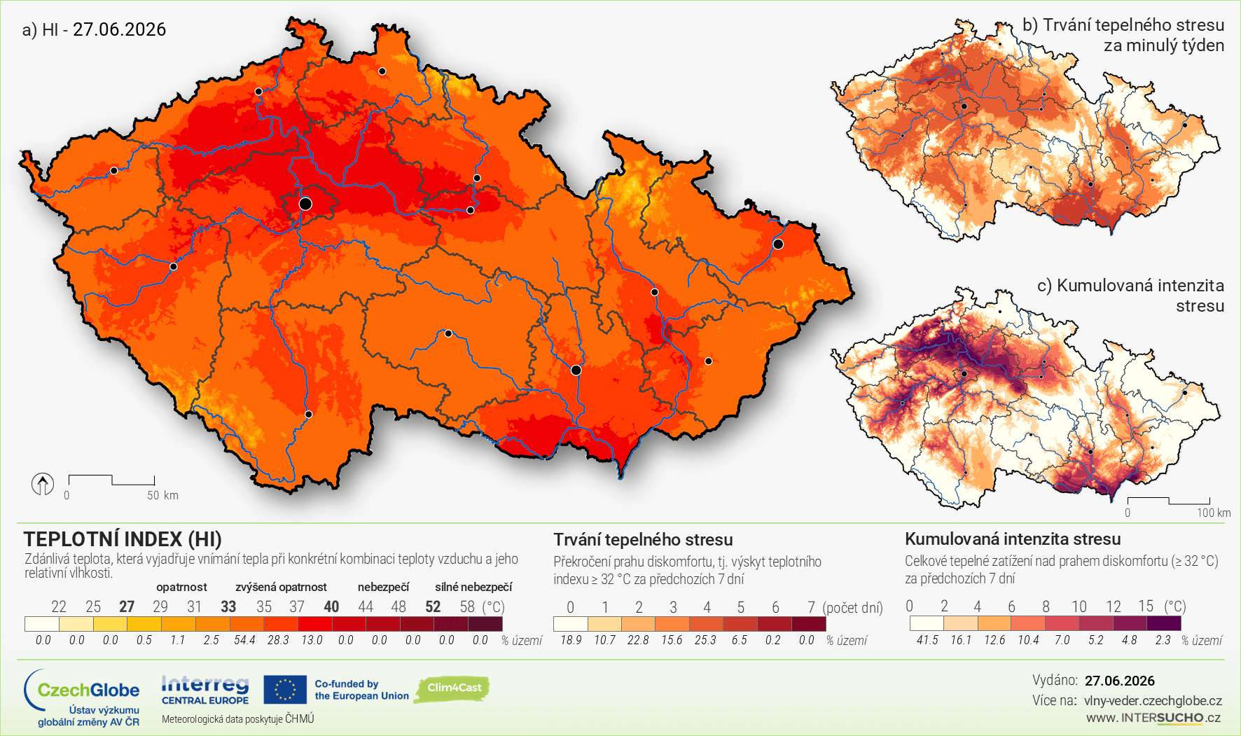 Mapa ČR s teplotním indexem