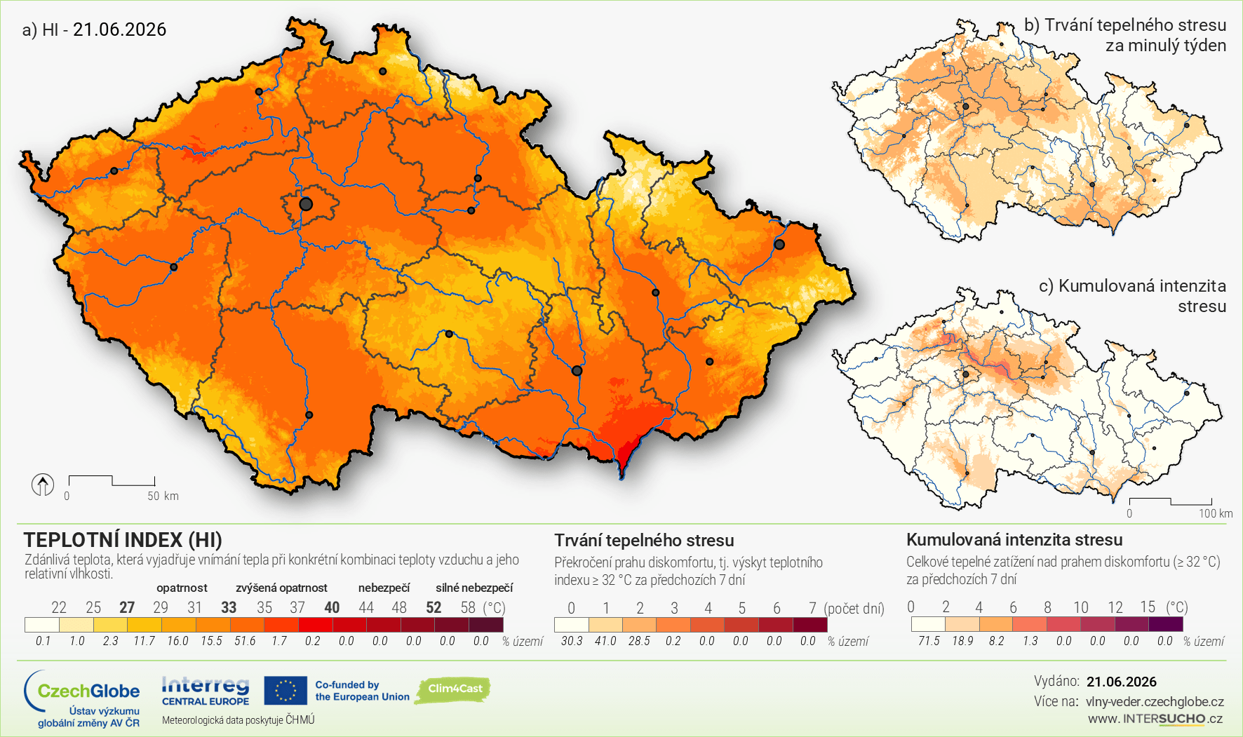 Mapa ČR s teplotním indexem
